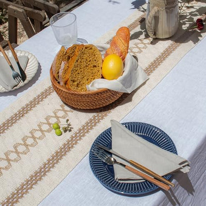 Simple&Opulence Boho Macrame Table Runner - 12 x 90 Inch, Splicing Burlap Farmhouse Cotton Table Runner with Fringed Edges for Bohemian Rustic Wedding, Bridal Shower, Dinner （Brown Pinstripe） - size: 12"x90", style: Brown Pinstripe