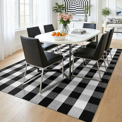 KOZYFLY Buffalo Plaid Area Rug 5x7 ft Living Room Rug, Black and White - color: Black and White, size: 5' x 7' (Rectangular)
