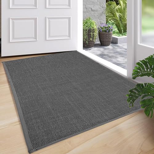 Ultra Thin Indoor Door Mat, 30"x17" Modern Geometric Low Profile Non-Slip with Rubber Backing, Dirt Trapper Washable Entry Rug for Front Door, Entryway, Patio, Gray - color: Dark Gray, size: 1'5" x 2'6" (Rectangular)
