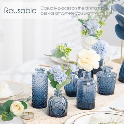 TBWIND 12Pcs Blue Glass Bud Vases Set, Small Vases for Flowers - color: Blue, size: 12Pcs