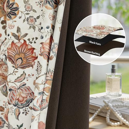 FMFUNCTEX Beige Boho Blackout Floral Curtains, 52X63 Inches, 2 Panels - color: Beige, size: 52"W x 63"L (Pack of 2)