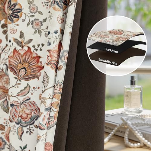FMFUNCTEX Beige Boho Blackout Floral Curtains, 52X96 Inches, 2 Panels - color: Beige, size: 52"W x 96"L (Pack of 2)