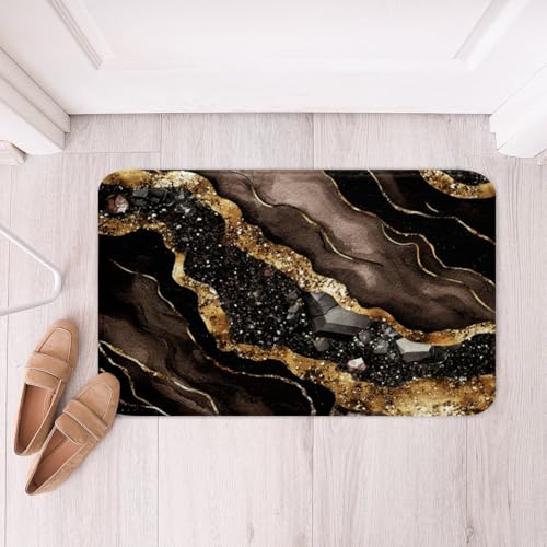 Erosebridal Marble Bathroom Rug Non Slip Gold Brown Bath Mat for Bathroom Aesthetics Marbling Door Mat for Bedroom,Watercolor Abstract Entrance Rug 20"x32" - color: Gold Brown, size: 1'8" x 2'8" (Rectangular)