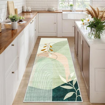 MUJOO Washable Runner Rug 2x6 Area Rug Non Slip Mid Century Modern - color: Green（modern）, size: 2' x 6' (Rectangular)