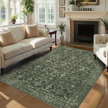 5x7 Washable Bedroom Area Rug Non-Slip Retro Dark Green Throw Carpet - color: Dark Green, size: 5' x 7' (Rectangular)