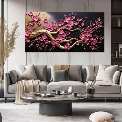 Ouzzlie Tree Wall Art Gold Picture for Living Room - color: pink, size: 59"L x 29"W