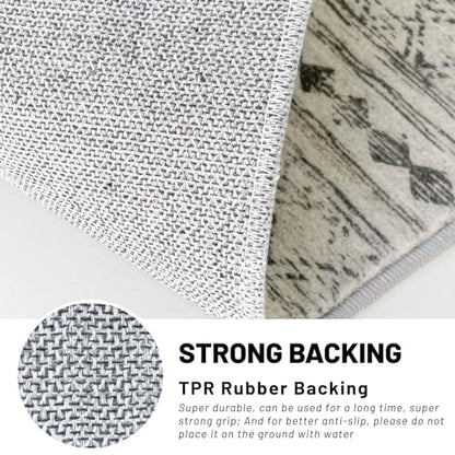 KUTA Boho Geometric Washable Circle Rug 3Ft Grey Moroccan Washable - color: Grey, size: 3' (Round)