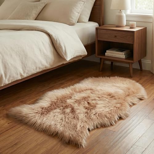duduta Beige Faux Sheepskin Rug 2x3 ft, Small Faux Fur Chair Covers - color: Beige, size: 2' x 3' (Oval)