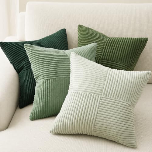 Topfinel SageGreen Throw Pillow Covers,Boho Farmhouse 20x20 Inch Cushion Covers Set of 4,Soft Corduroy Home Decor for Couch Bed Sofa Living Room LightGreen,MossGreen - color: Light Green, size: 20" x 20" (Pack of 4)
