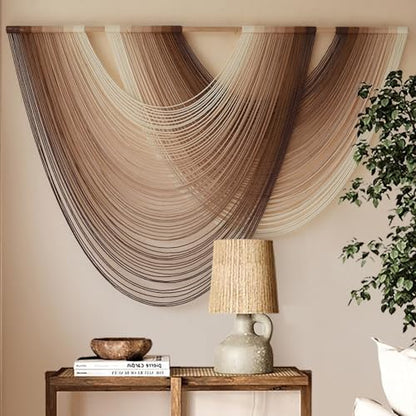 Macrame Wall Hanging Dip Dyed Large Boho Brown Fiber Wall Art 57"W*39"L - color: Ivory Brown