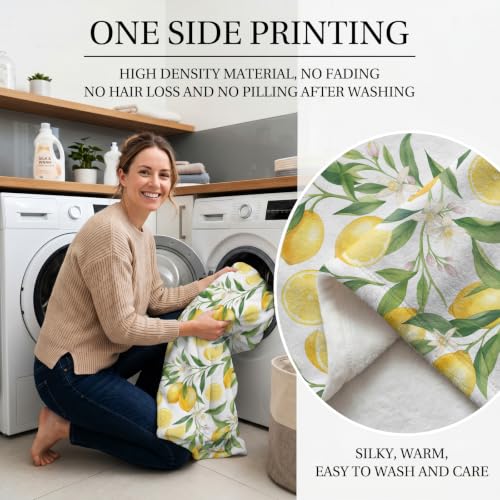 Jekeno Lemon Floral Throw Blanket 60"x80" White, Yellow Green Leaves - color: White Yellow, size: 60"x80"