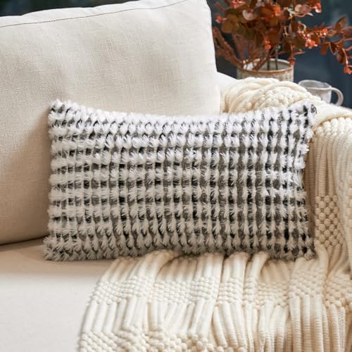 Aeckself Boho Chenille Tufted Pillow Cover 12x20 Inch, Rectangle Decorative Lumbar Throw Pillow Cover Neutral Pillowcase for Couch Bedroom Living Room, Black Gray - color: Black Gray, size: 20" x 12" (Pack of 1)