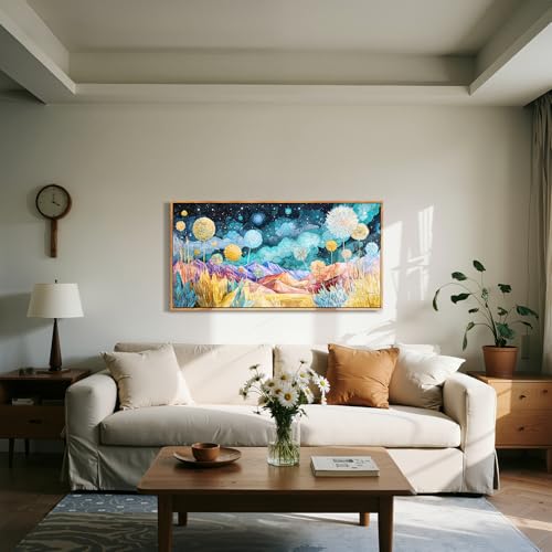 crmotu Colorful Large Wall Art, Whimsical Landscape Canvas Prints 20"x40" - color: Teal Gold, size: 40"L x 20"W