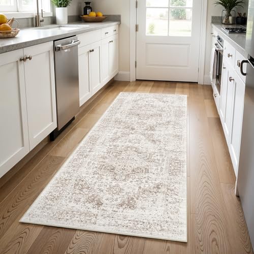3x8 Washable Runner Rug: Vintage Medallion Kitchen Soft Rugs IvoryBeige - color: Ivory/Beige, size: 3x8