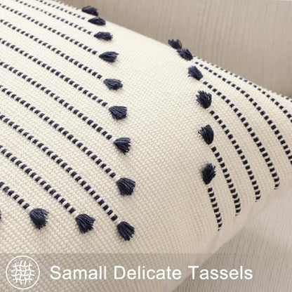 Mecatny Boho Outdoor Throw Pillow Covers 22x22 Set of 2 Navy & Cream White - color: Navy Blue, size: 22" x 22" (Pack of 2)