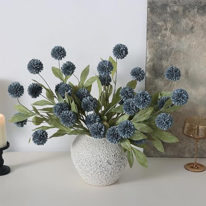 6 Pcs 27"Artificial Pompon Mum Silk Flower Stems for Vase (Dark Blue) - color: Dark Blue