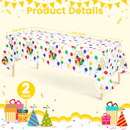 Mulbozy 2Pcs Birthday Tablecloth,Happy Birthday Balloon Plastic Table Cloth - color: Pastel Color Birthday, size: 54" X 108" Rectangle