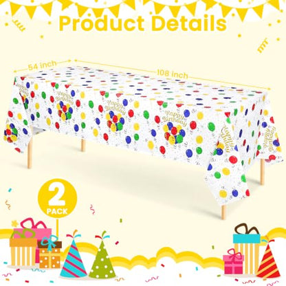 Mulbozy 2Pcs Birthday Tablecloth,Happy Birthday Balloon Plastic Table Cloth - color: Pastel Color Birthday, size: 54" X 108" Rectangle