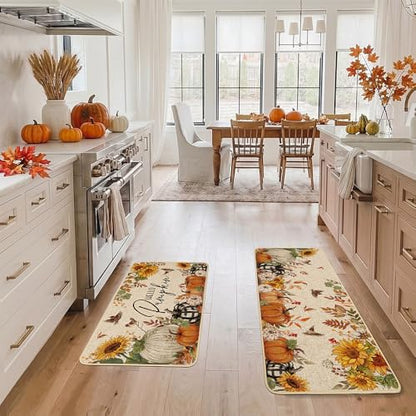 Baccessor Fall Pumpkin Kitchen Rugs Set of 2, 17x29 and 17x47 Inch - color: Fall Pumpkin