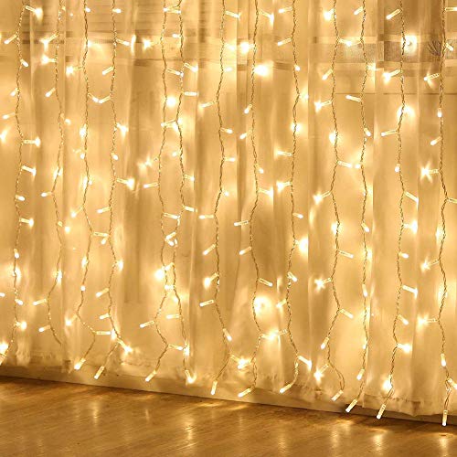 6.6x6.6 Ft Curtain Lights, Warm White Christmad Fairy Wall Decoration