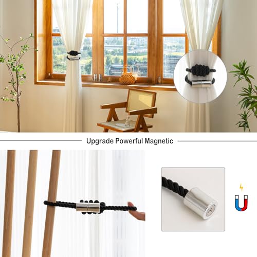 Curtain Tiebacks Magnetic Decorative Rope Tie Backs Holdbacks Contoeey - color: Black