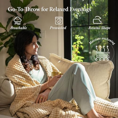 Threadmill Twin Waffle Bed Blanket, Rayon Derived from Bamboo, Beige - color: Beige, size: Twin (68" x 92")