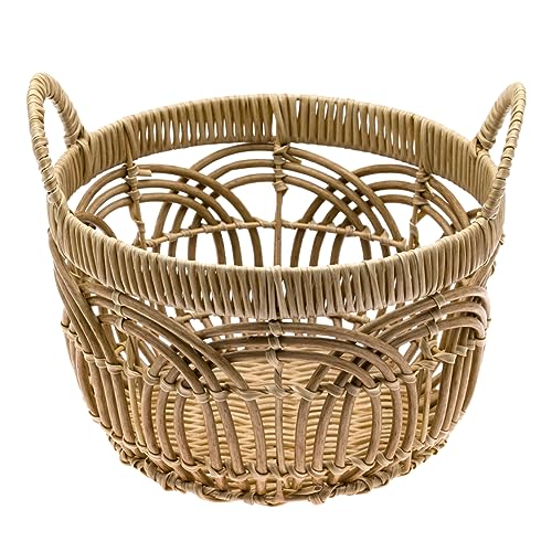 Handmade Woven Round Plastic Basket with Handle - Home Organizing, Storage Baskets, Shelf Basket, Cloth Storage, Toy Storage, Decorative Storage - Large