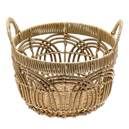 Handmade Woven Round Plastic Basket with Handle - Home Organizing, Storage Baskets, Shelf Basket, Cloth Storage, Toy Storage, Decorative Storage - Large