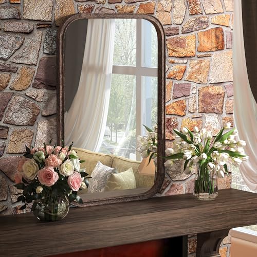 Acovy 24x36 Inch Solid Wood Framed Mirror Bathroom Mirror Tempered Glass for Wall Mounted, Rustic Wood Frame Wall Mirror Decorative for Living Room Bedroom Vanity Entryway