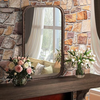 Acovy 24x36 Inch Solid Wood Framed Mirror Bathroom Mirror Tempered Glass for Wall Mounted, Rustic Wood Frame Wall Mirror Decorative for Living Room Bedroom Vanity Entryway