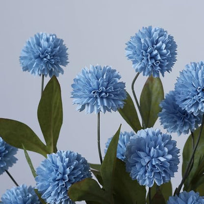 6 Pcs 27"Artificial Pompon Mum Silk Flower Stems for Vase (Dusty Blue) - color: Dusty Blue