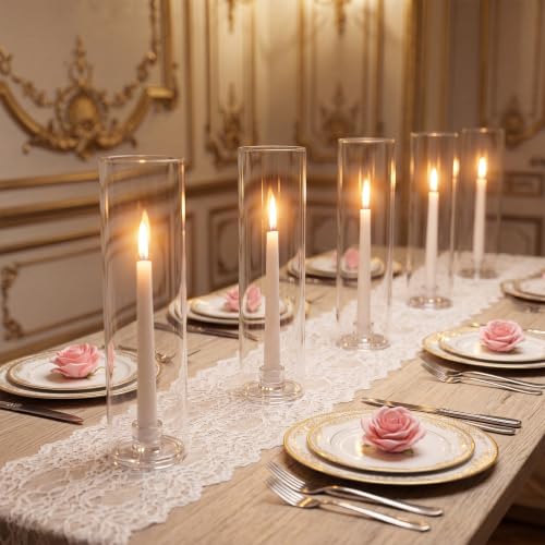 36 Pcs 12" Tall Hurricane Glass Candle Holders with Taper Candles