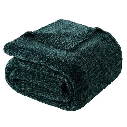 Dark Green Throw Blanket, Chenille Throw Blanket for Couch Bed 51"x67" - color: Dark Green