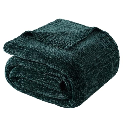 Dark Green Throw Blanket, Chenille Throw Blanket for Couch Bed 51"x67" - color: Dark Green