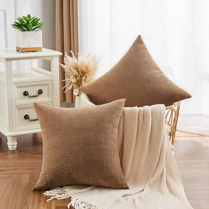 GAWAMAY 2 Pack Apricot Brown 20x20 Chenille Throw Pillow Covers for Couch - color: Apricot Brown, size: 20" x 20" (Pack of 2)