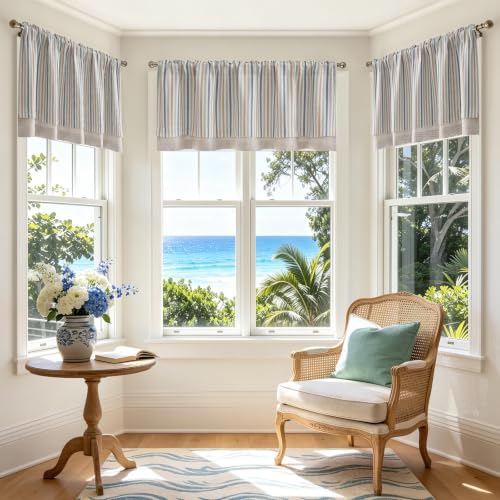 jinchan Stripe Linen Kitchen Valance Curtain, 50x16, 1 Panel, Multi Coastal - color: Striped | Multi Coastal, size: 50"W x 16"L (Pack of 1)