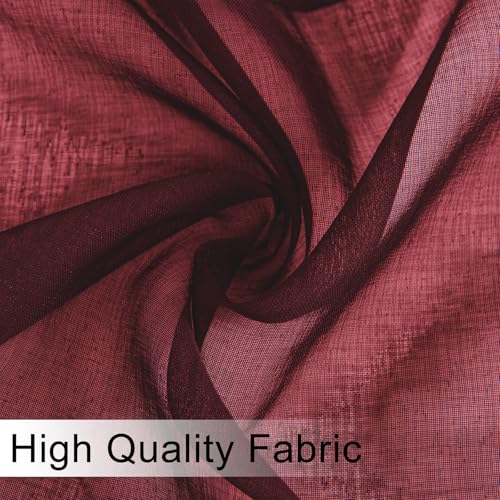 DWCN Sheer Curtain Valance - Faux Linen Window Curtain for Bathroom & Kitchen Windows - Rod Pocket Semi Sheer Drapes, Burgundy, 1 Panel, 42W x 18L Inch - color: Burgundy, size: 42"W x 18"L (Pack of 1)