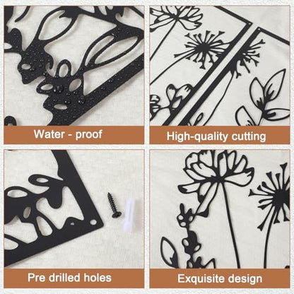 Afcabakila 3 Pcs Black Metal Wall Art Minimalist Wall Decor Modern Minimalist Floral Single Line Living Room Wall Decor Metal Boho Flower for Bedroom Kitchen Bathroom 16.5x11.8 Inch