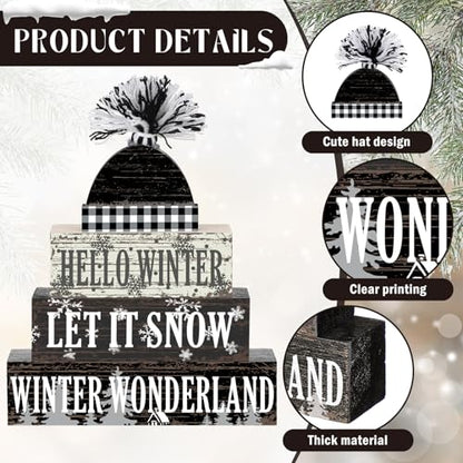 Geelin 4 Pcs Winter Hat Wooden Table Decorations Farmhouse Tiered Decor - style: Winter Hat