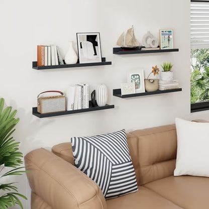 Axeman Picture Ledge Shelf, 24 Inch Black Floating Shelves Set of 4 - color: Black, size: 24 Inch