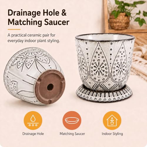 Gepege Ceramic Plant Pots, 6 Inch Indoor Planters with Drainage & Saucers - color: Cream White, size: 6 Inch - Set of 2
