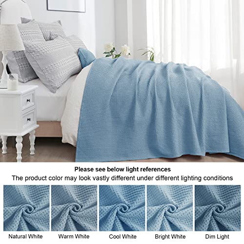 PHF 100% Cotton Waffle Blanket Lightweight Breathable, King Size Dusty Blue - color: Dusty Blue, size: King(104" x 90")