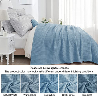 PHF 100% Cotton Waffle Blanket Lightweight Breathable, King Size Dusty Blue - color: Dusty Blue, size: King(104" x 90")