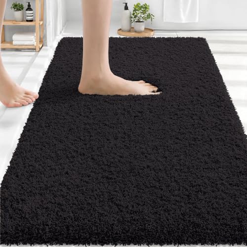 OLANLY Microfiber Bathroom Rugs 30x20, Ultra Soft Absorbent Bath Mat, Black - color: Black, size: 30" X 20"