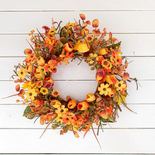 Yawwind 18 Inches Fall Wreath Autumn Wreath Farmhouse Fall Floral Wreaths - size: 18 Inches