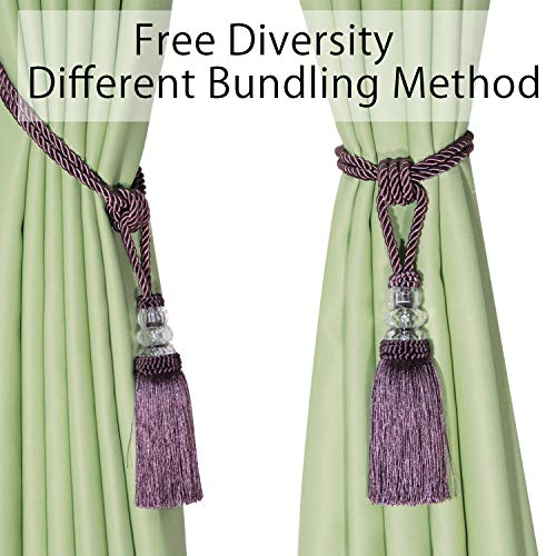 BEL AVENIR 2 Pack Curtain Tiebacks Hand-Woven Holdbacks Tassels Tiebacks - color: Purple, size: 2 Pack
