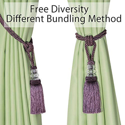 BEL AVENIR 2 Pack Curtain Tiebacks Hand-Woven Holdbacks Tassels Tiebacks - color: Purple, size: 2 Pack