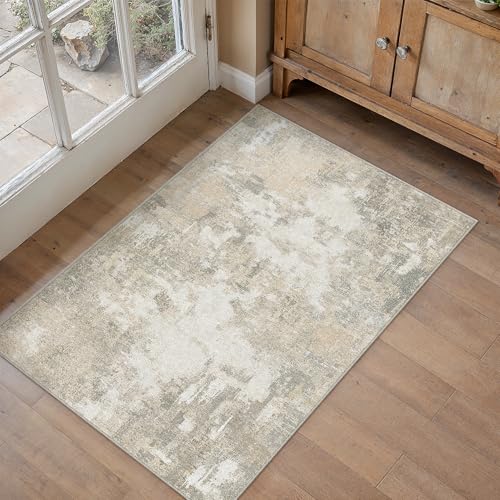 HUGEAR 2x3 Beige Grey Abstract Washable Area Rug for Entryway - color: Beige&grey, size: 2' x 3' (Rectangular)