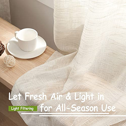 Linen Semi Sheer Curtains for Living Room 52x84" Natural Farmhouse Privacy - color: Natural - Rod Pocket, size: 52"W x 84"L (Pack of 2)
