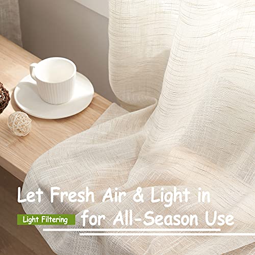 Linen Sheer Curtains for Bedroom 63" Natural Living Room Semi Sheer Drapes - color: Natural - Rod Pocket, size: 52"W x 63"L (Pack of 2)